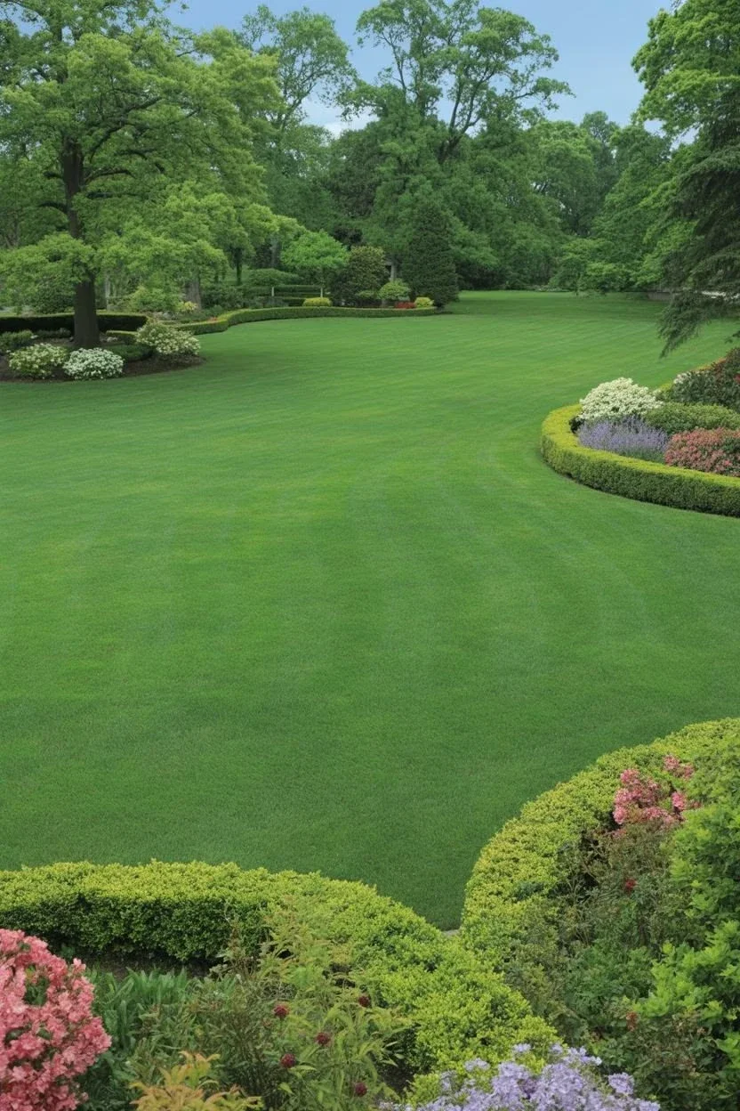Soft stripes and flowering borders — lawn and landscape photo